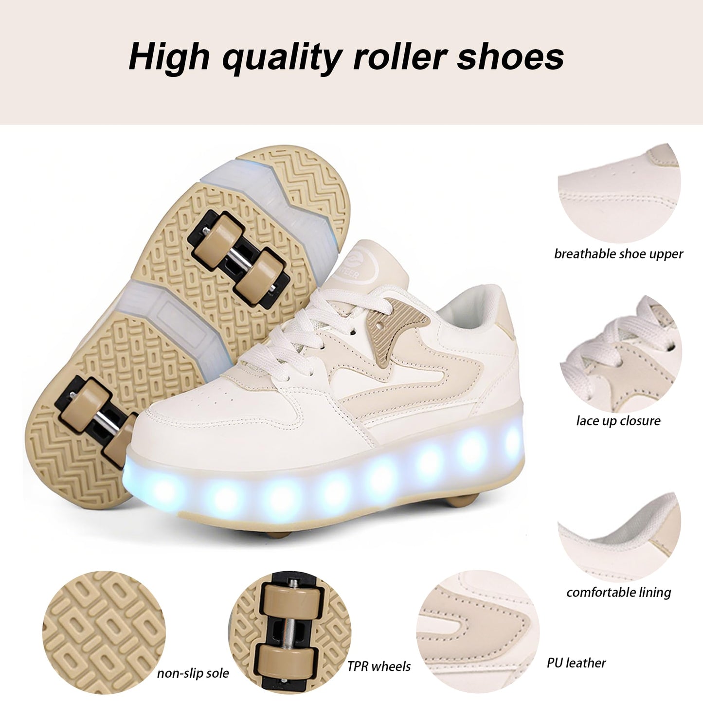 Ufatansy Roller Skates Shoes for Kids Girls Boys 4 Detachable Wheels Roller Sport Shoes 16 Modes Colorful LED Lights Rechargeable Fashion Sneakers Footwear Gifts