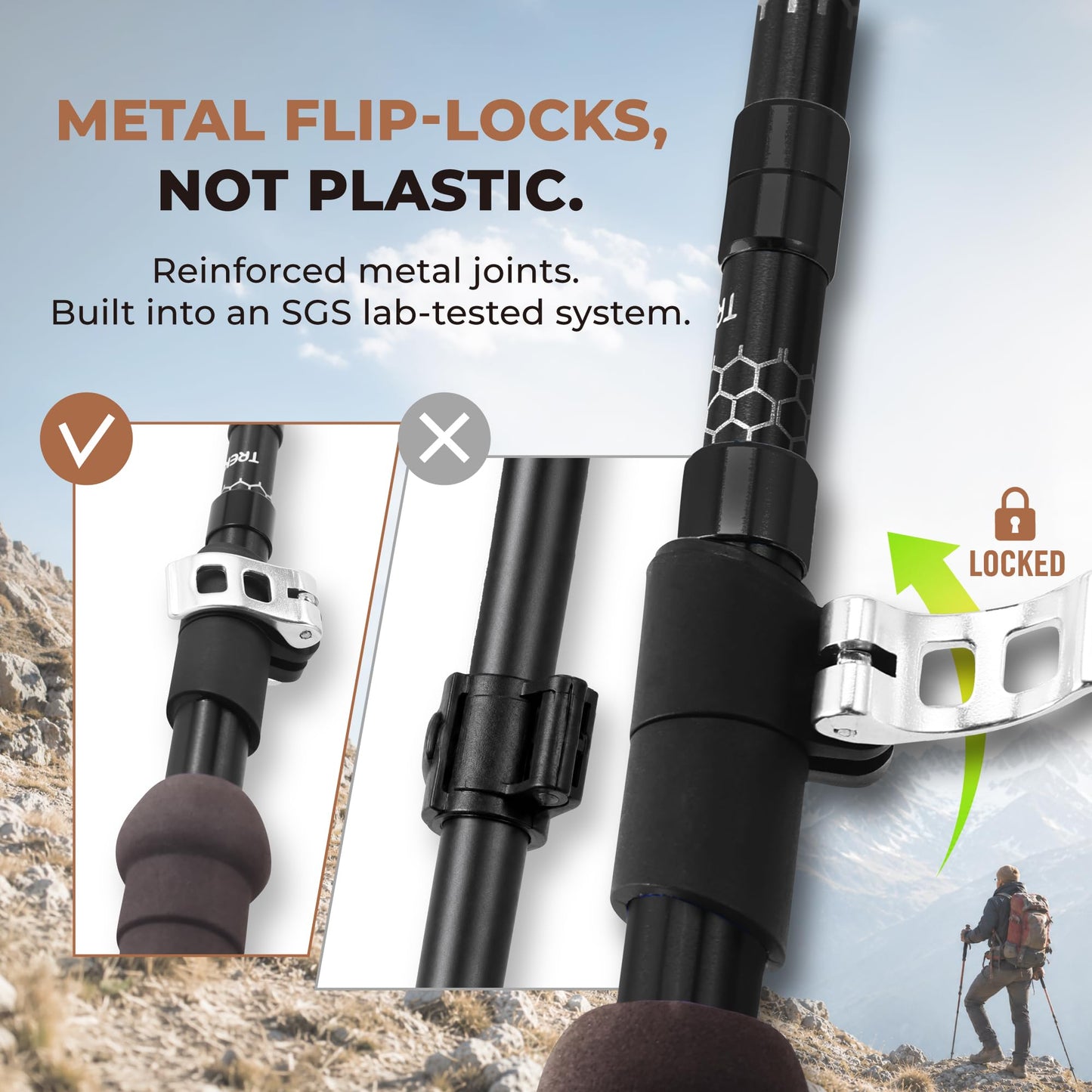 Trekology Trek-Z Collapsible Hiking & Trekking Poles - Balance Support for Seniors, Women, and Men, 2pc Per Set