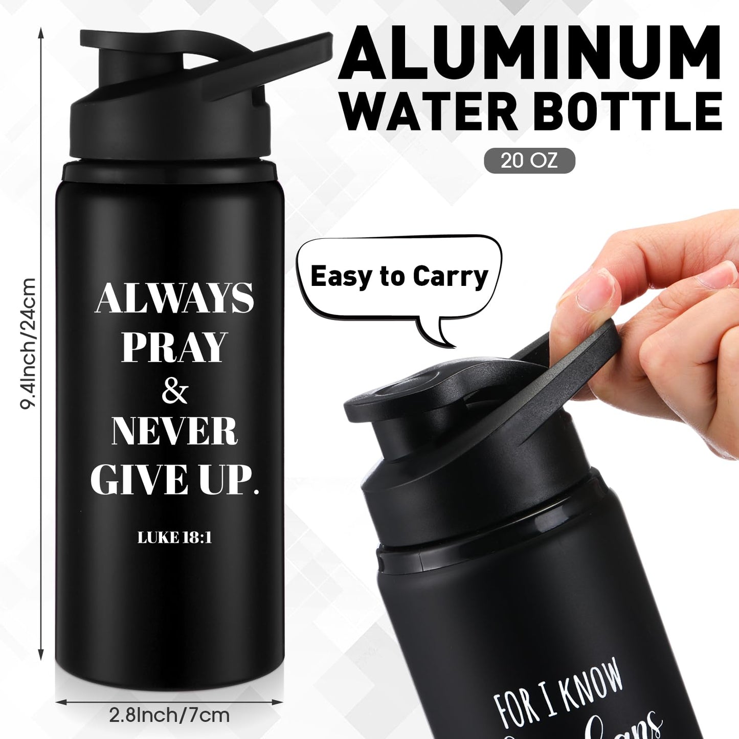 Skybooly 10 Pcs Christian Religious Aluminum Water Bottles Bulk 20oz Father's Day Bible Verse Leakproof Reusable Sport Bottle Gift for Church Men Teacher Nurse Gym Travel(Black,English)