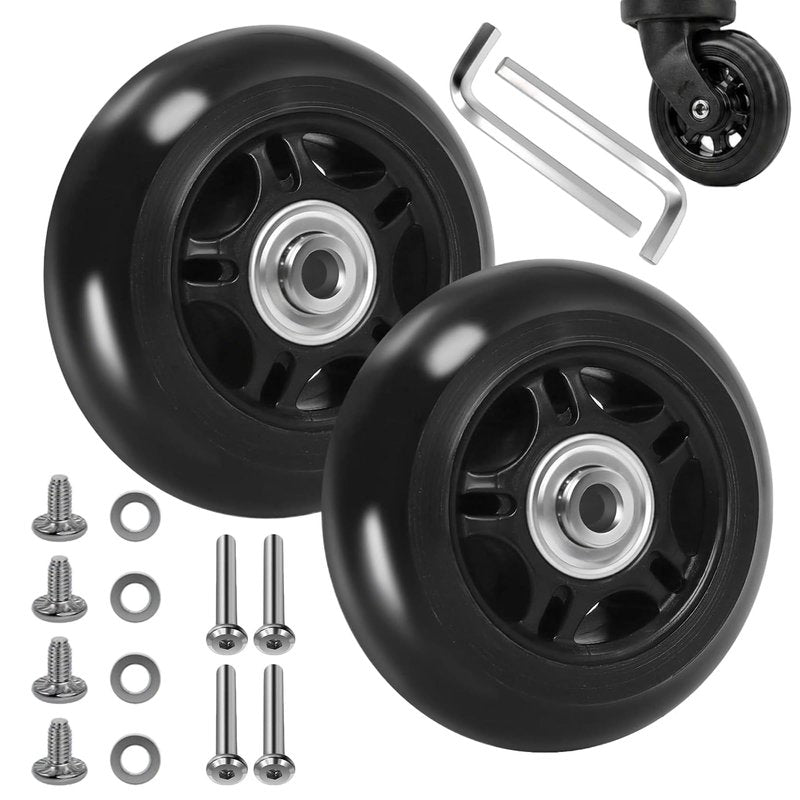 Bntyok 2 Pcs Luggage Replacement Wheels 75x24mm Silent PU Wheel with 608 Bearings, Heavy Duty Repair Kit for Suitcase Travel Bag Rolling Luggage - Smooth Glide Durable ﻿