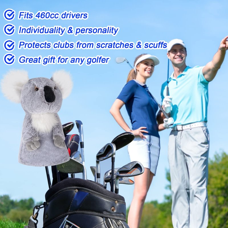 Cozion Golf Club Covers, Koala Golf Club Head Cover for Woods, Plush Animal Golf Club Covers Funny Driver Headcover for Men, Women & Kids