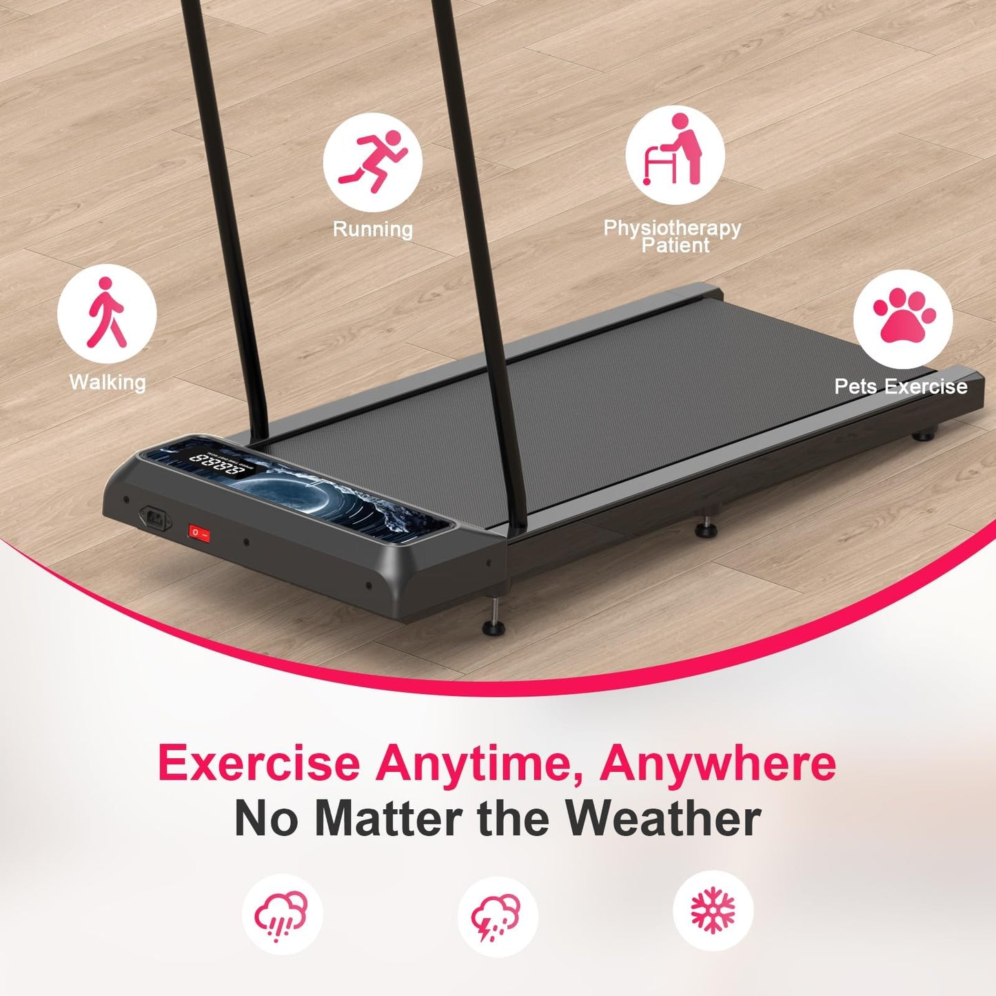 RJOP Walking Treadmill Pad with Incline - Portable Under Desk Treadmill, Walking Mat Pad with Handle Bar, 2.5HP Low Noise, 2 in 1 Treadmills for Home Office