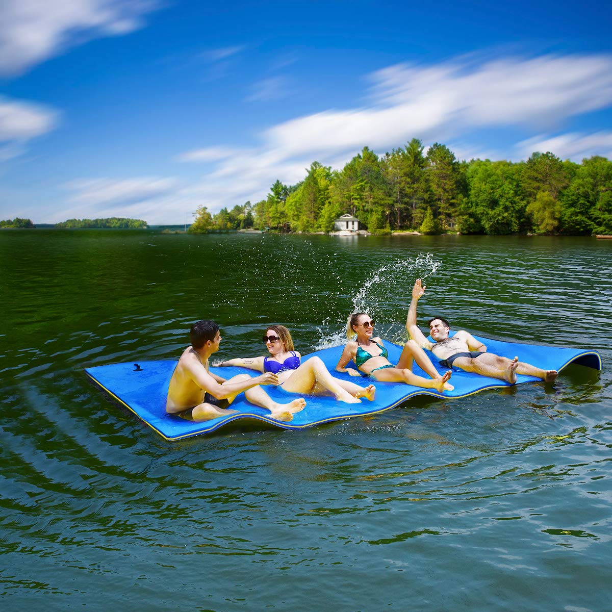 Goplus Floating Water Pad, Lily Pad for Water Recreation and Relaxing, 3-Layer Tear-Resistant XPE Foam Floating Mat for Beach, Ocean, Lake