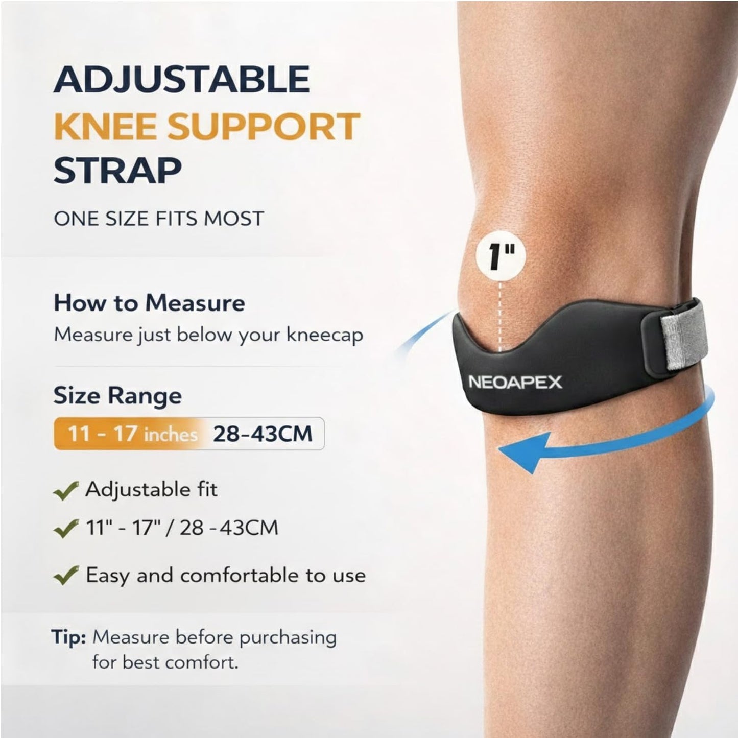 NEOAPEX 2-Pack Silicone Patellar Tendon Support Strap, Adjustable Knee Pain Relief Brace for Runners Knee, Jumper's Knee, Hiking, Basketball, Soccer & Gym, Comfortable Non-Slip Knee Straps for Men & Women (Black)