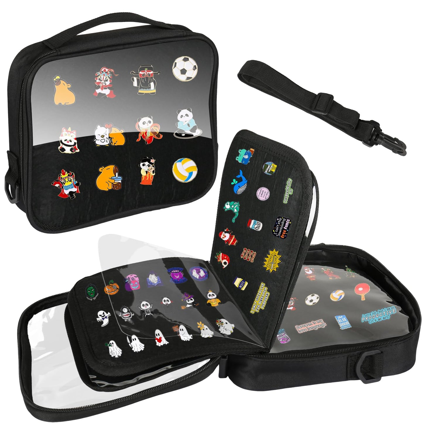 LuxDuo Enamel Pin Display Book,6 Page EVA Hard Shell Pin Trading Book,Pin Display Board with Shoulder Straps,Pin Display Case for Collectors,For Storing Enamel Pins,Sports Pins,Earrings (XZB02)