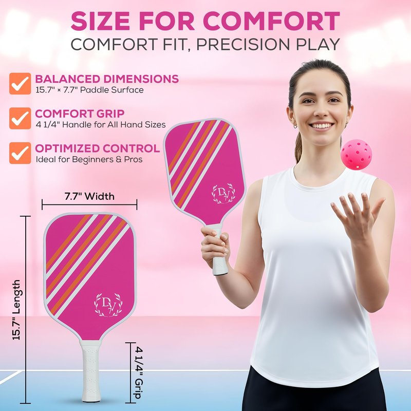 Pink Pickleball Paddle for Women – Beginner Friendly Textured Surface for Control | Lightweight Cute Pickleball Paddle | Stylish Starter Paddle to Build Confidence Fast