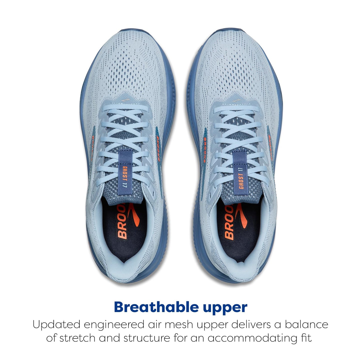 Brooks Men’s Ghost 17 Neutral Running Shoe - Skyway/Moonlight/Orange - 8.5 Medium