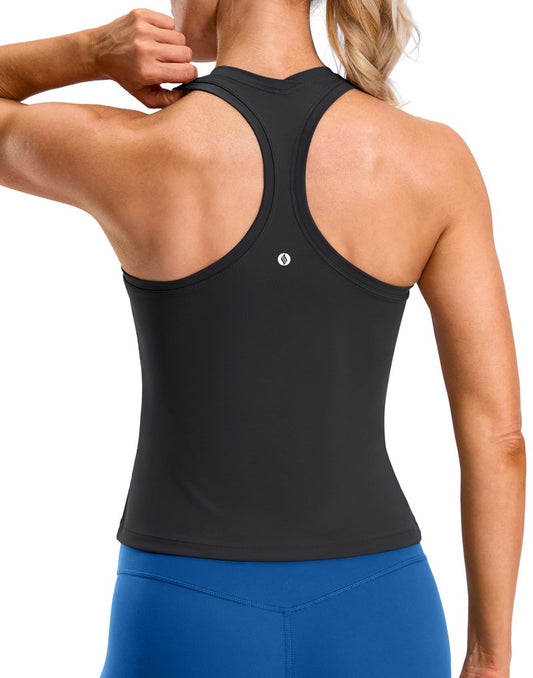 SANTINY Workout Tank Tops for Women Racerback Yoga Gym Tennis Running Athletic Tops Scoop Neck Tight Sleeveless Shirts (Black_XXS)