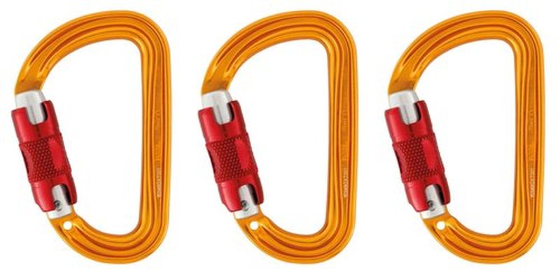 Petzl Sm'D Carabiner - Versatile, Lightweight, Compact, D-Shaped Locking Carabiner for Rock and Ice Climbing - Twist-Lock - 3-Pack