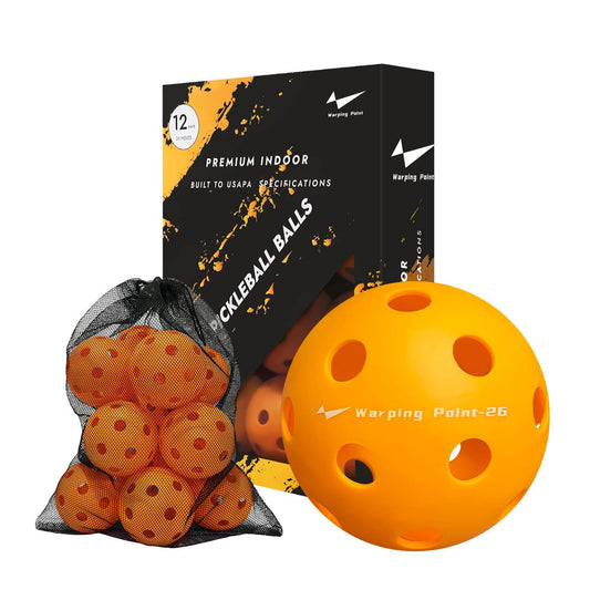 Warping Point Indoor Pickleball Balls, 12 Pack 26 Holes Orange PickleBalls with Mesh Bag, Meet USAPA Specifications, High Bounce Durable Practice Pickle Ball for Beginners Intermediate Player