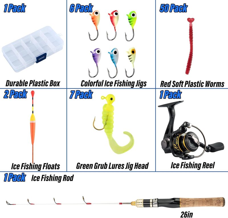 Dr.Fish Ice Fishing Rod and Reel Combo - Complete Winter Fishing Kit with Spinning Pole, Jigs & Tackle