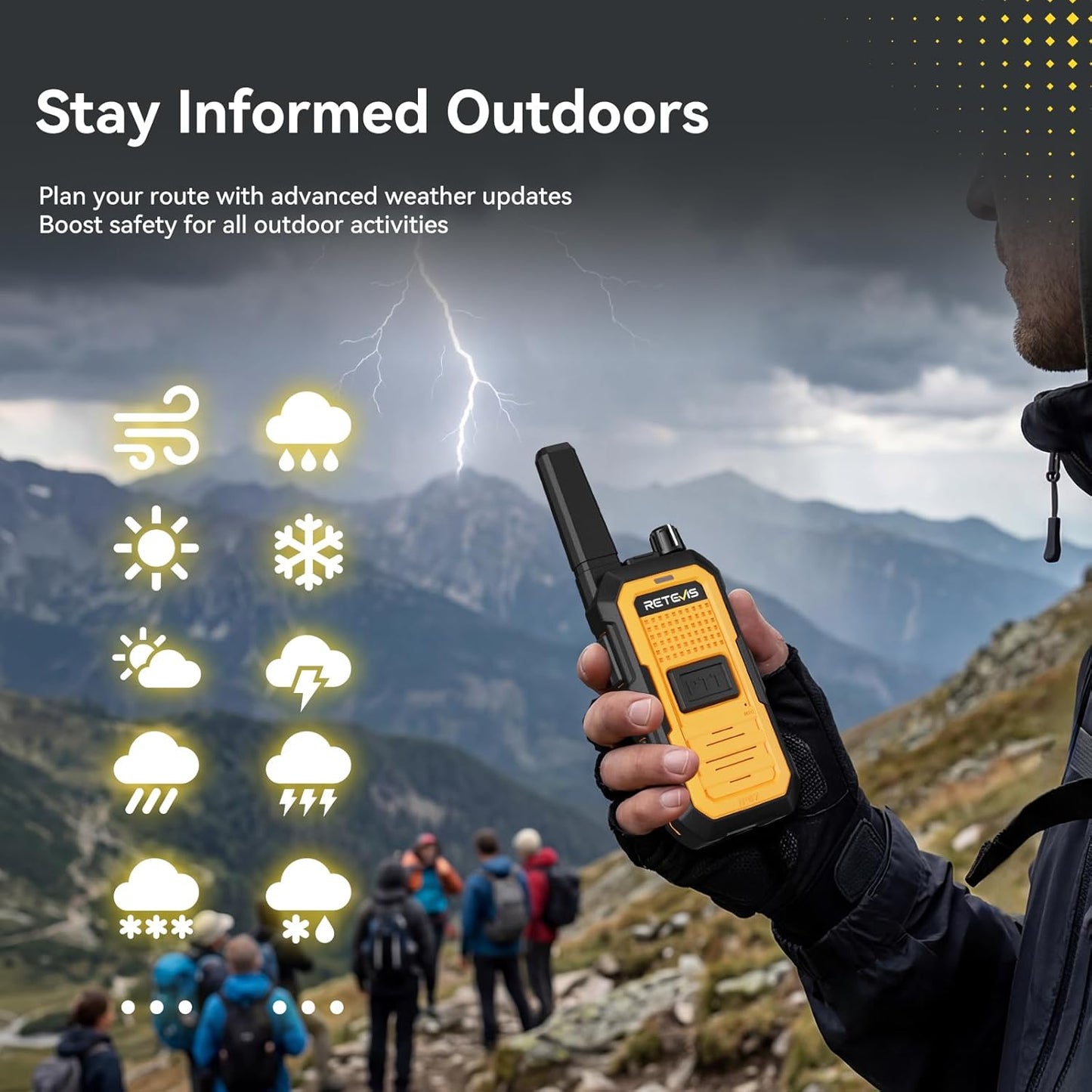 Retevis RB48A Waterproof Walkie Talkies - Long Range Two-Way Radios with Earpieces | IP67, NOAA Alerts, 23-Hour Battery (2 Pack)