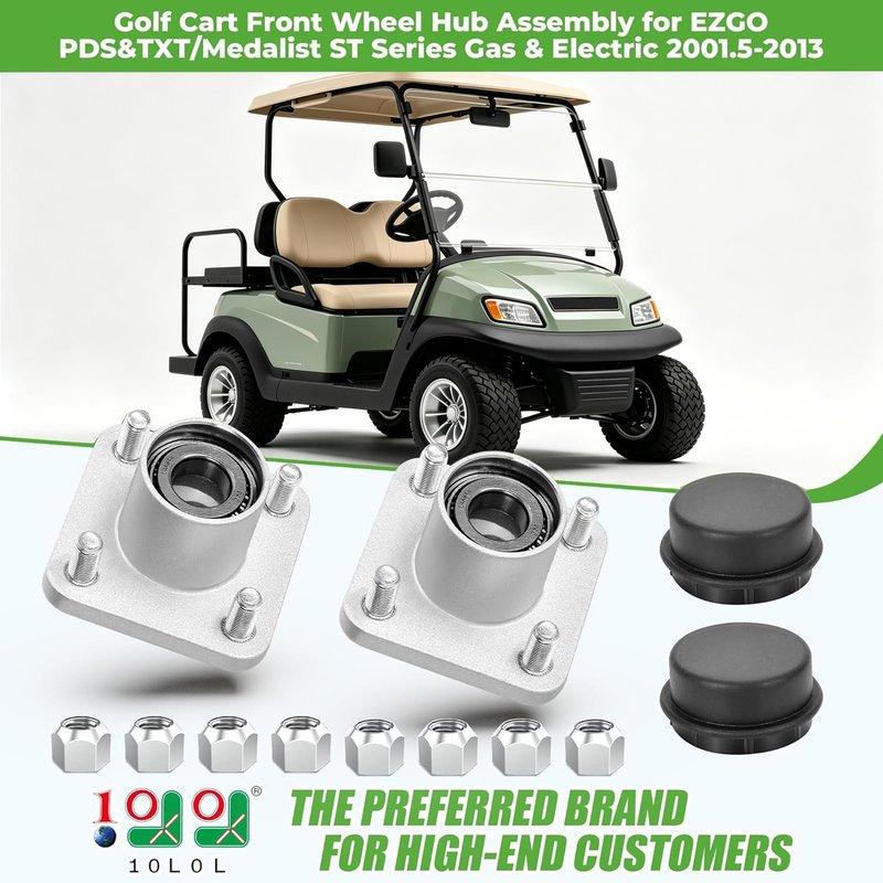 10L0L Golf Cart Front Wheel Hub Assembly with Hub Bearing/Oil Seal/Dust Cover for EZGO PDS&TXT/Medalist Gas & Electric 2001.5-2013,Replace OEM# 70895G01,L44643(Pack of 2)
