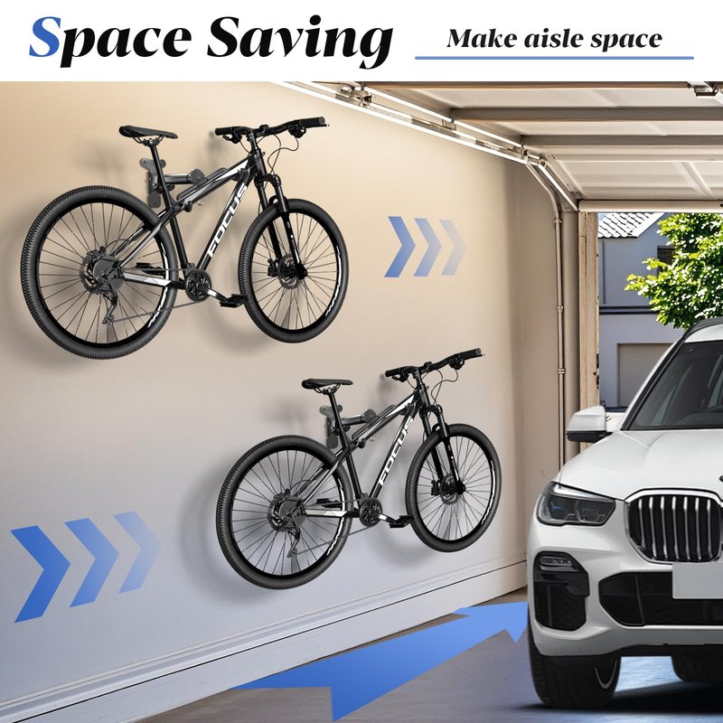 Goovilla Bike Wall Mount Hanger Adjustable - Space Saving Horizontal Bicycle Rack for Mountain/Road/Hybrid Bikes | Secure Home Garage Storage with Easy Installation | 1-Pack Cycling Holder Hook,Black