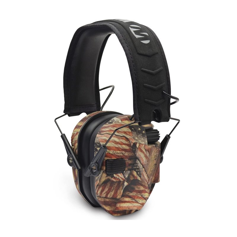 Walkers Game Ear Razor Slim Electronic Lightweight Shooting Hunting Range Hearing Protection Muffs (American Flag) Bundle with Protection Case (2 Items)