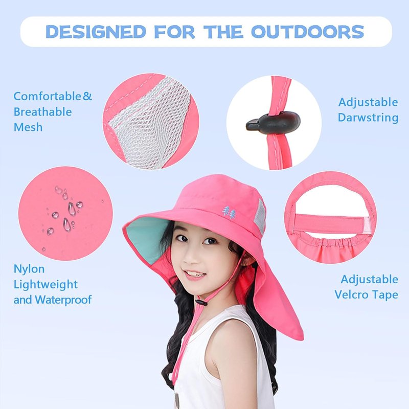 Ponytail Sun Hat - UPF 50+ Wide Brim for Hiking, Camping & Fishing | Light Gray & Watermelon Red
