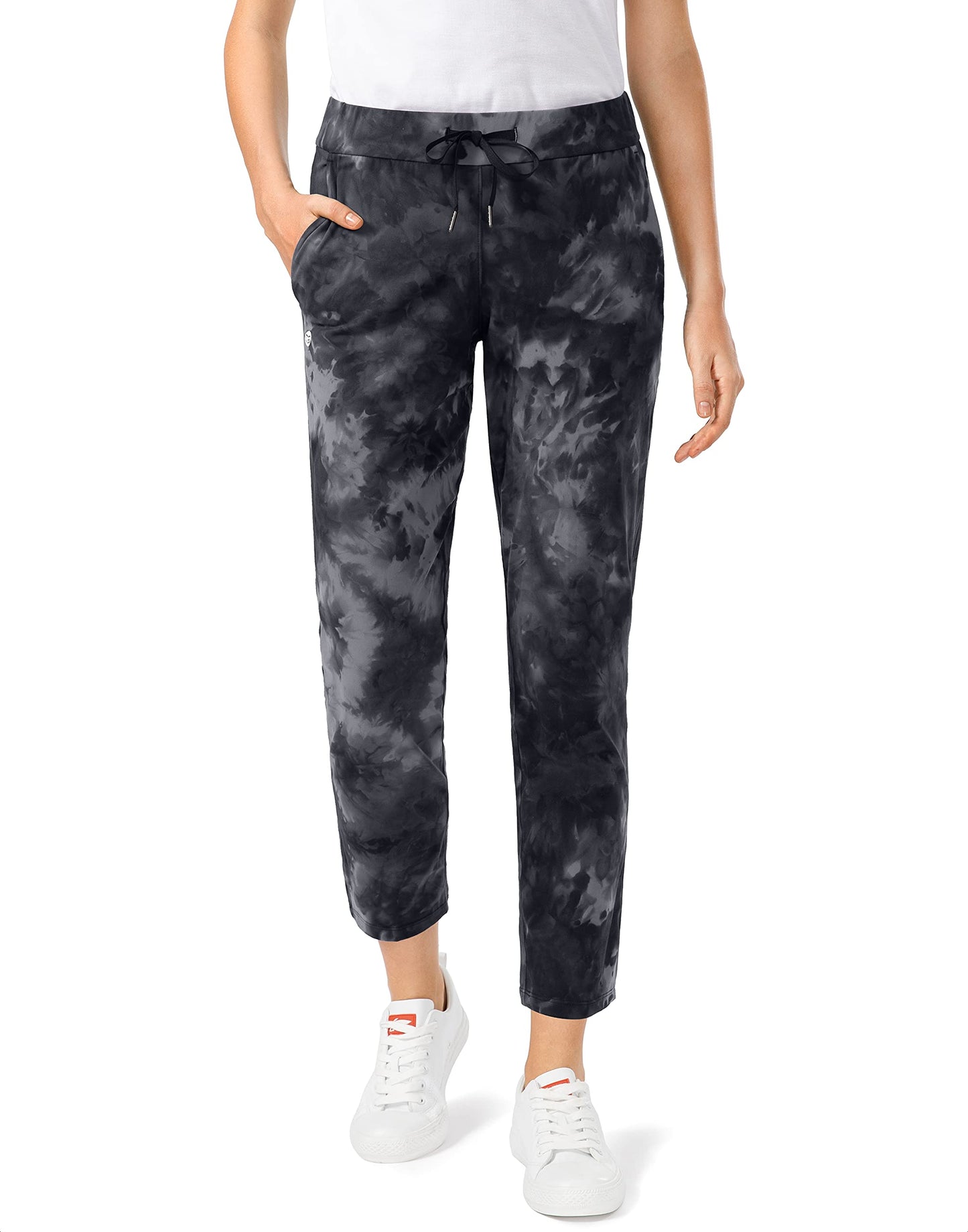 G Gradual Women's Pants with Deep Pockets 7/8 Stretch Sweatpants for Women Athletic, Golf, Lounge, Work (Black Tie Dye, XX-Large)