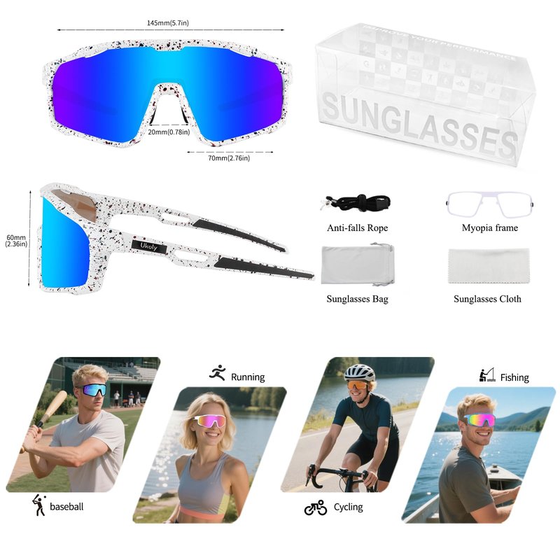 Ukoly Baseball/Running/Fishing Sunglasses Cycling Glasses For Men Women,Sport Sunglasses/Glasses HD Lens UV400 Protection TR90 Frame Windproof 620 WB