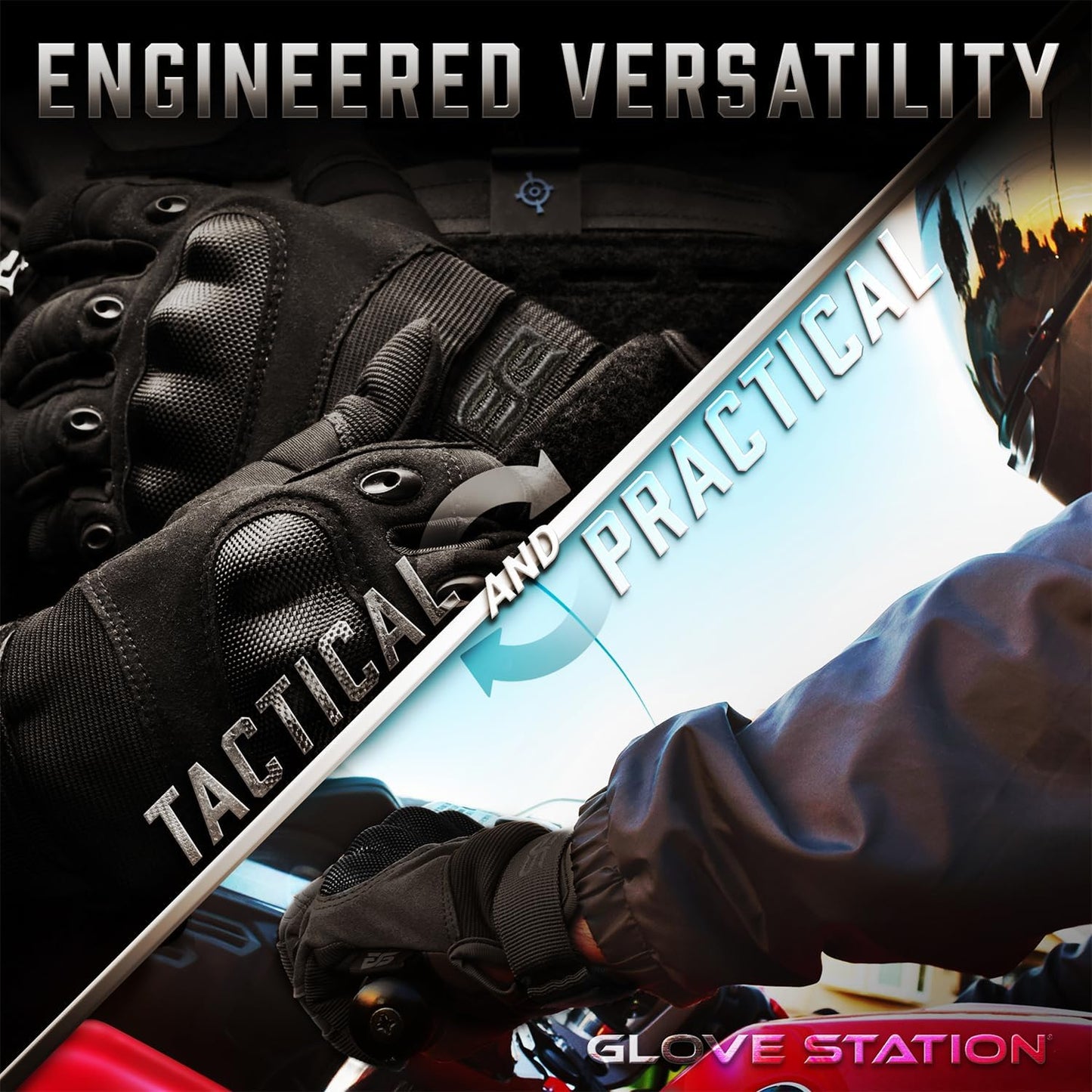 Touchscreen Utility Gloves for Men - Hard Knuckle Protection for Motorcycle, Airsoft & Outdoor Work | Black, Large