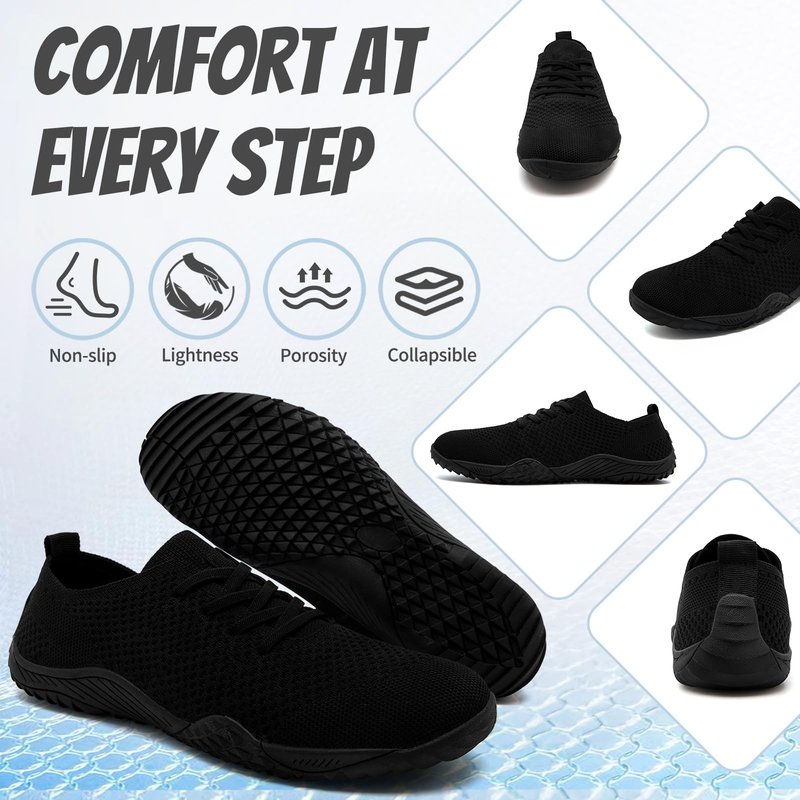 WCIDFY Barefoot Shoes Women Zero Drop Gym Walking Shoes Non Slip Minimalist Tennis Lightweight Breathable Yoga Sneakers Black 8