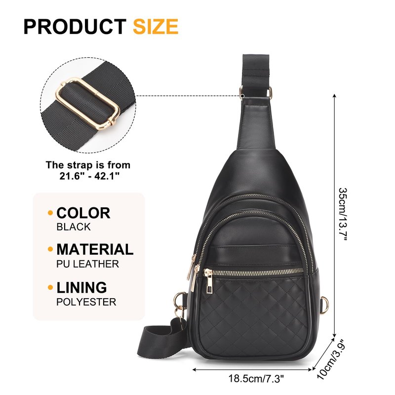 SUIKIHUM Crossbody Bags for Women Men,Leather Sling Bag Cross Body Backpack for Women, Casual Chest Bag Daypack for Travel Hiking,Black