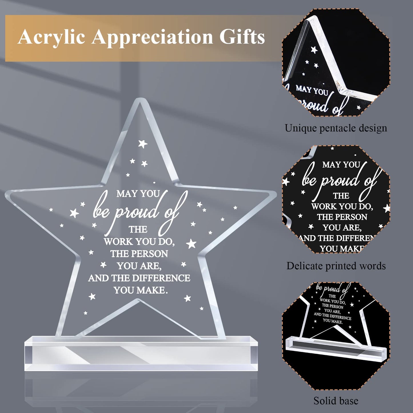 10 Pcs Employee Appreciation Awards for Coworker Acrylic Thank You Trophy May You Be Proud of The Work You Do Sign Prizes for Adults Retirement Goodbye Farewell Gift for Women Men (Star)