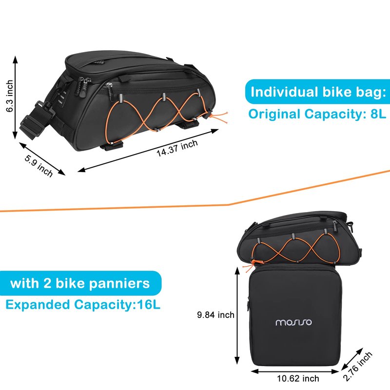 MOSISO Bike Rack Bag with 2 Removable Panniers, Waterproof Bike Trunk Cooler Storage Handbag Insulated Bicycle Rear Seat Pouch, Bicycle Storage Saddle Shoulder Bag Cycling Luggage Pouch, Black