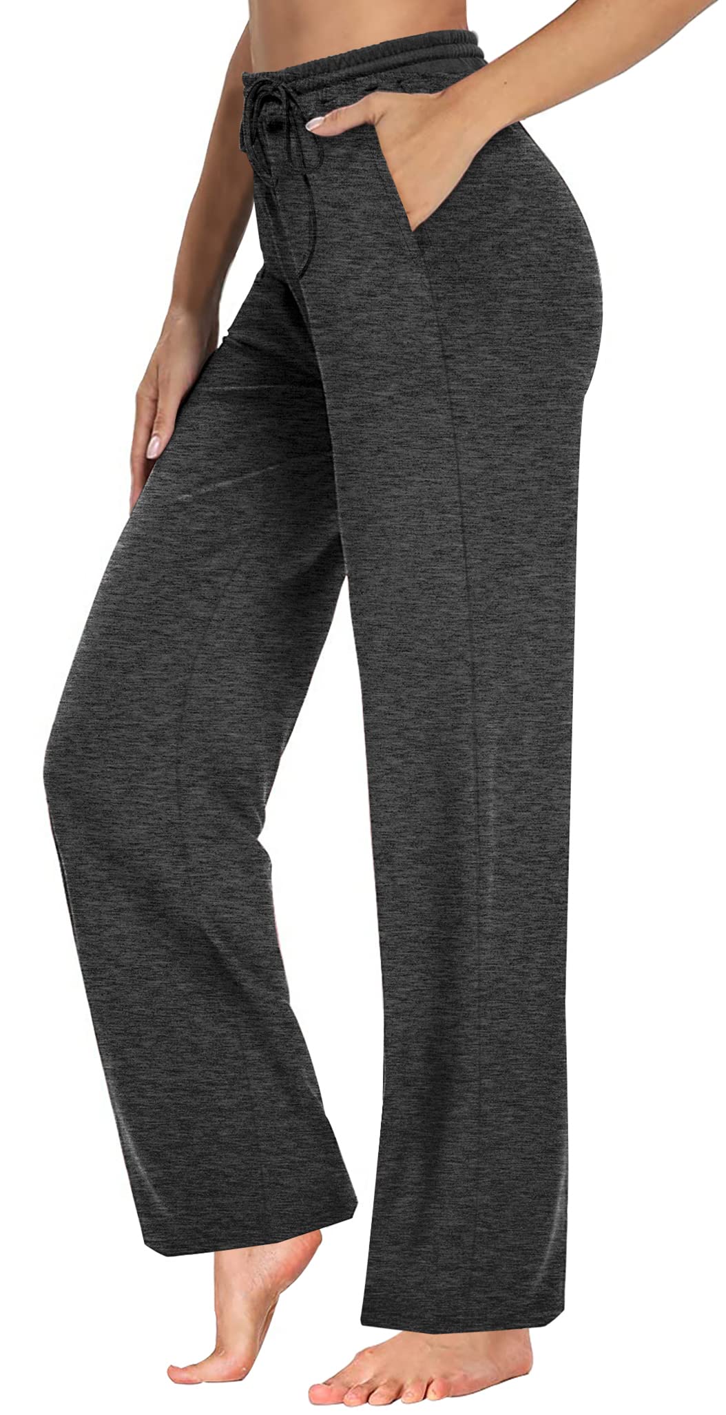 OFEEFAN Women Sweatpants Winter Long Elastic Waist Loose Pants for Women with Pockets Dark Grey XL