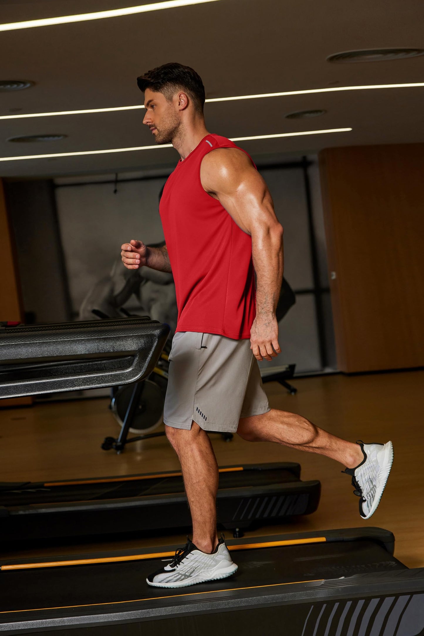 COOFANDY Sleeveless Shirts for Men Workout Tank Tops Moisture Wicking Muscle Shirt with Reflective Stripes Red X-Large