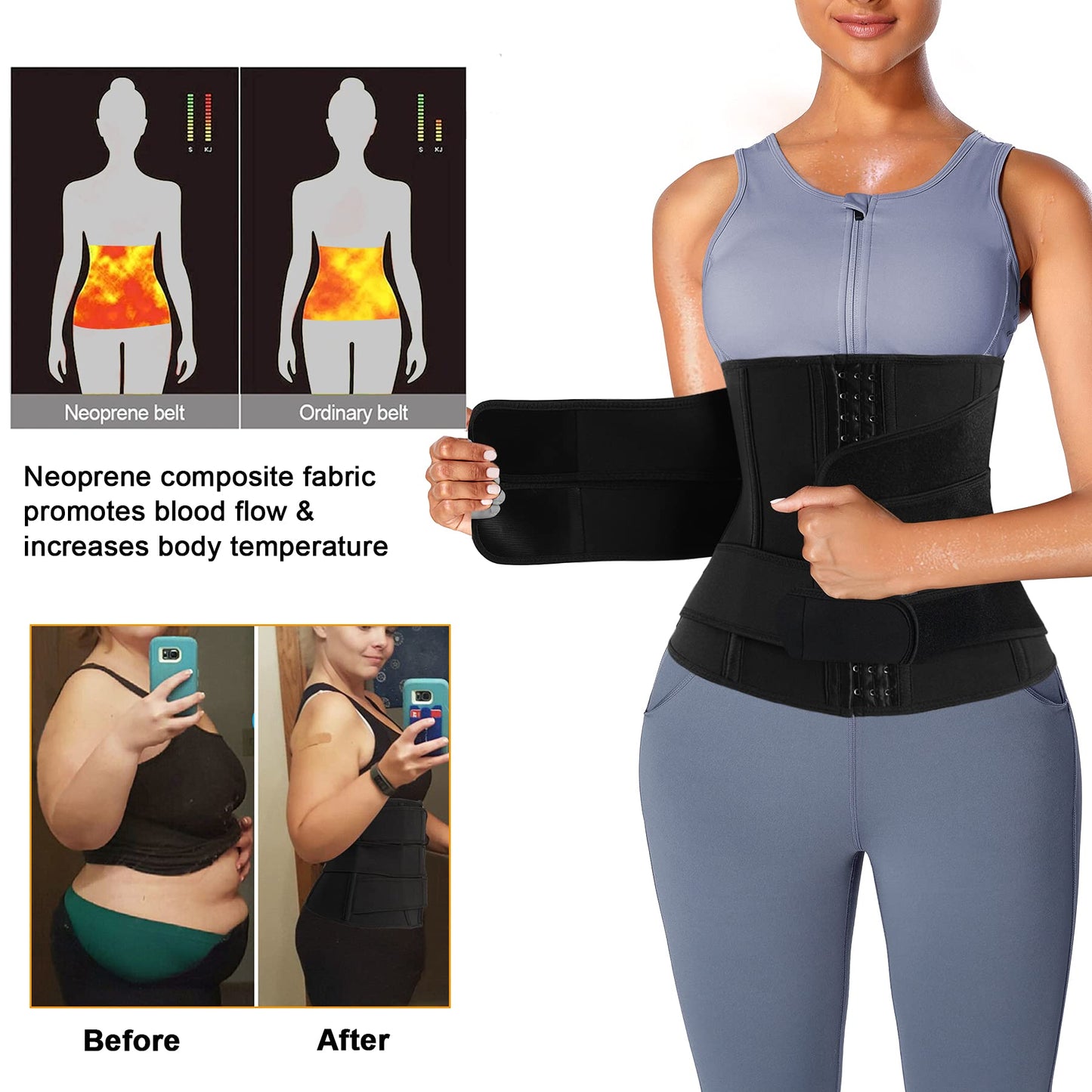 Eleady Wowen Sauna Waist Trainer Trimmer Belt for Weight Loss Corset Slimming Body Shaper Cincher Workout Sweat Sport Girdles (Black, Large)