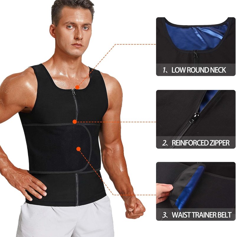 Sauna Vest for Men - Adjustable Waist Trainer with Zipper | Workout Sauna Suit