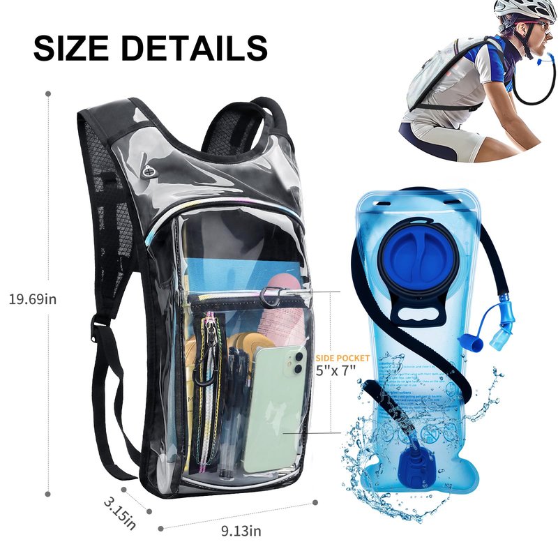 CTSAYCTL Hydration Backpack,Water Backpack with 2L Water Bladder,Festival Essential-Rave Hydration Pack,Lightweight Insulation Hydropack for Outdoor,Hiking,Running,Biking,Music Festival for Men Women