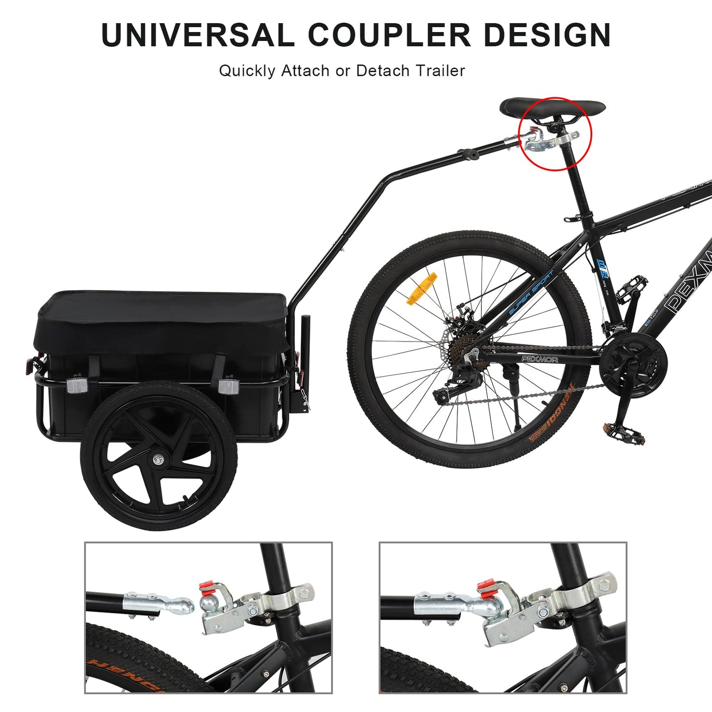 PEXMOR Bike Cargo Trailer with Removable Box & Waterproof Cover, Bicycle Wagon Trailers with 16" Wheels & Quick Release Universal Coupler, Large Loading Bike Trailer Storage Cart with Reflectors