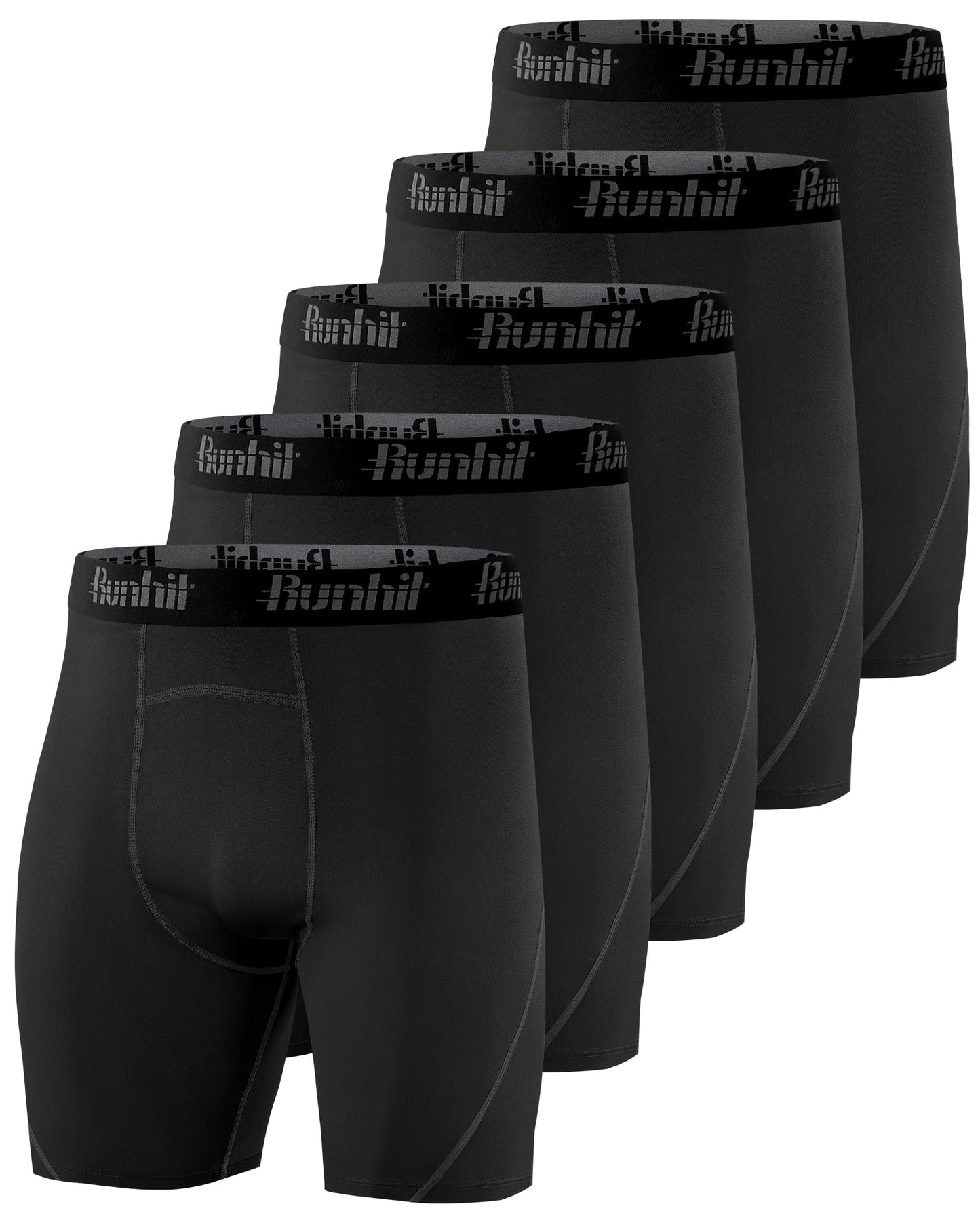 Runhit 5 Pack Mens Compression Shorts Sports Underwear Spandex Running Shorts Workout Athletic Performance Baselayer Underwear Black M