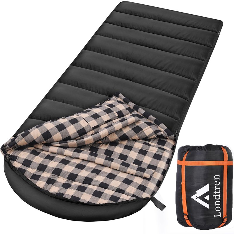 Londtren Large 0 Degree Sleeping Bags for Adults Cold Weather Sleeping Bag Camping Winter Below Zero 20 15 Flannel Big and Tall XXL LeftZip