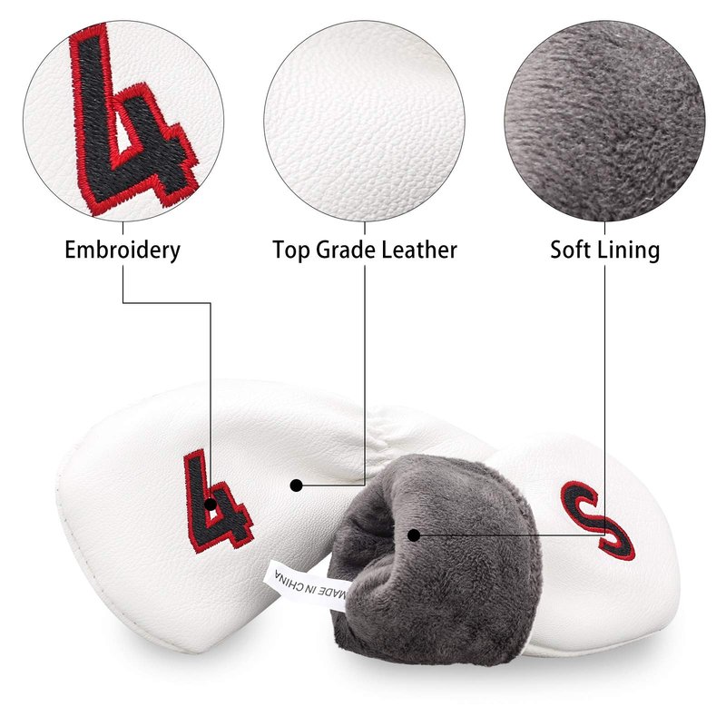 BIG TEETH White 10Pcs Golf Iron Covers Set, Golf Club Iron Head Covers Fit Right and Left Handed Golfer