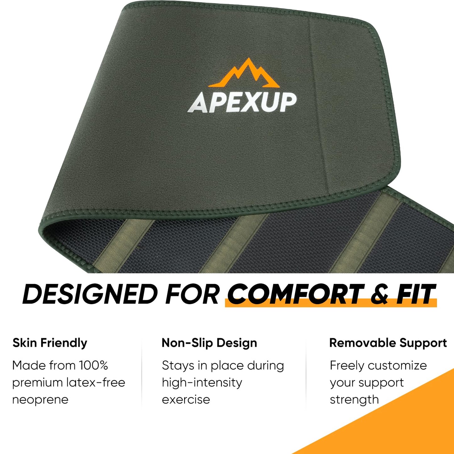 APEXUP Waist Trainer for Women Lower Belly Fat, Men Sweat Band, Stomach Wrap, Waist Trimmer with Removable Lumbar Support (Army Green, XXL)
