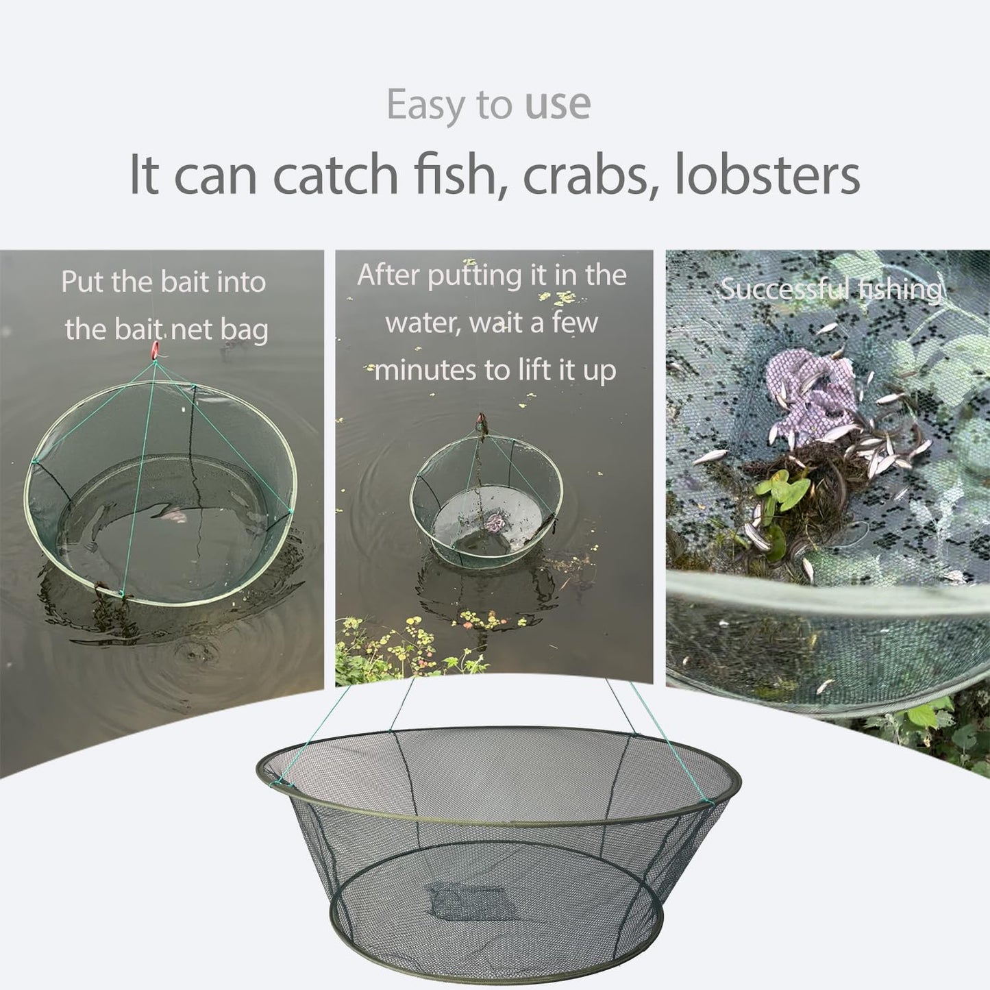 2 Pcs Foldable Fishing Net,Crab Traps, Minnow Trap,Versatile Hand Casting Cage for Crabs Minnows Lobster Shrimp Crawfish and More