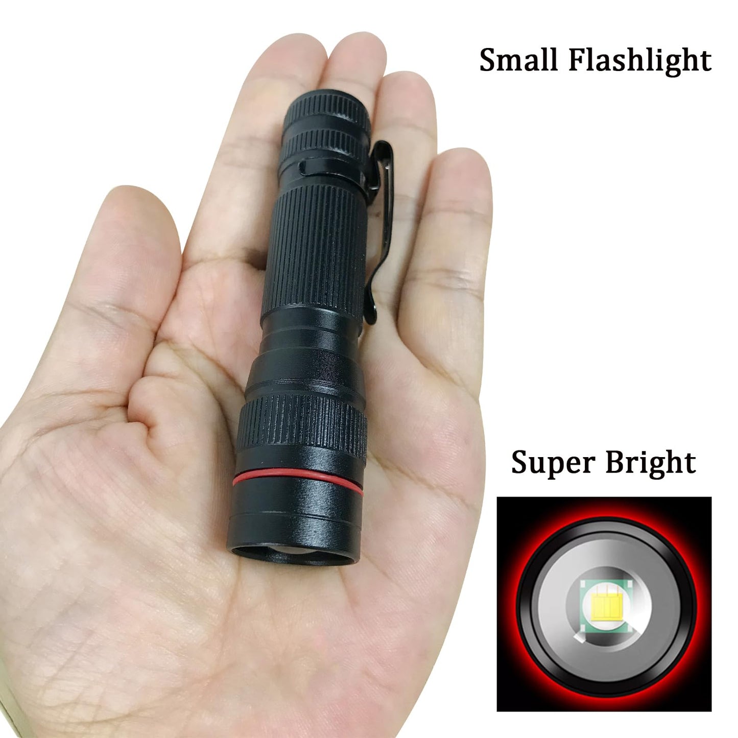 Wrrozz 2 Pack Small Mini LED Rechargeable Flashlight, Zoomable with Clip