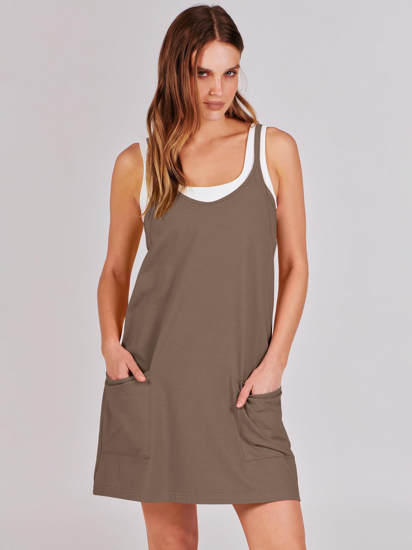 ANRABESS Women Athletic Dress Summer Tennis Workout Active Sports Mini Romper Dress Built in Shorts Travel Vacation Clothes Coffee Small