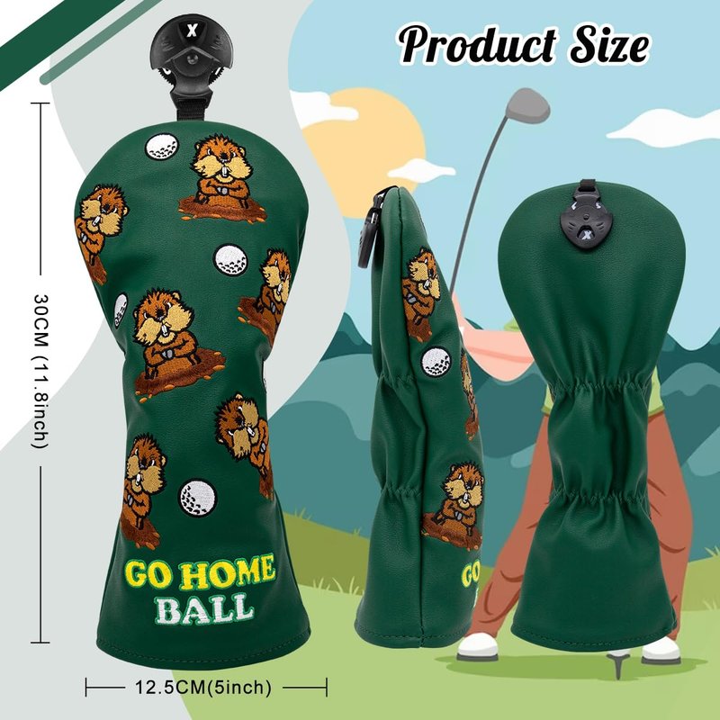 Barudan Golf Groundhog Golf Rotatable # 3 5 7 Wood Head Cover - PU Leather 3 Wood Head Cover Funny Golf Headcover for Men Fits for All Brand Fairway Woods