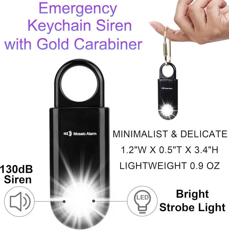 Personal Safety Alarm - 130dB Keychain Siren with Ultra Bright Strobe Light | Ideal for Women, Children & Night Runners - Black