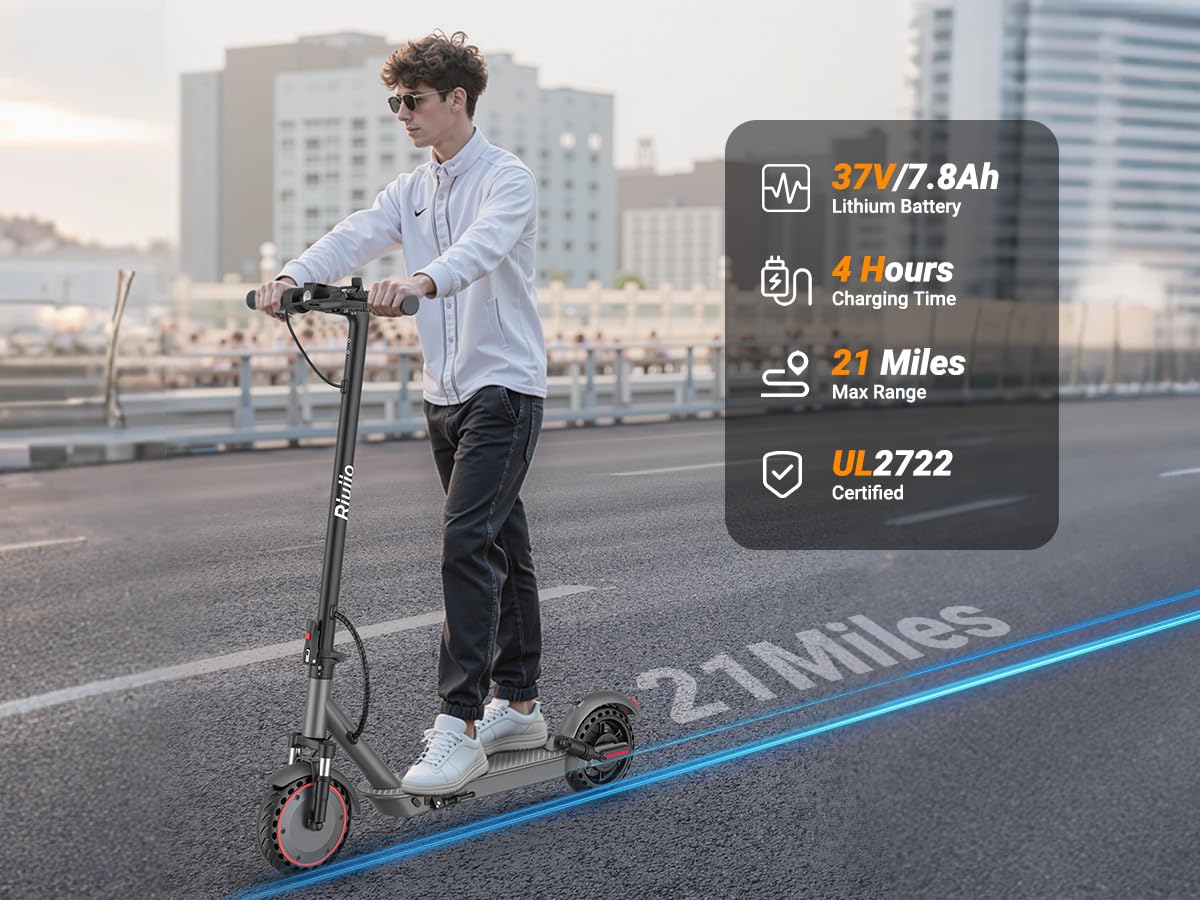 Electric Scooter for Adults - 19MPH, 21-Mile, Dual Suspension, 8.5" Solid Tires, 350W Motor, UL2272 Certified Foldable Commuting E-Scooter with App Control