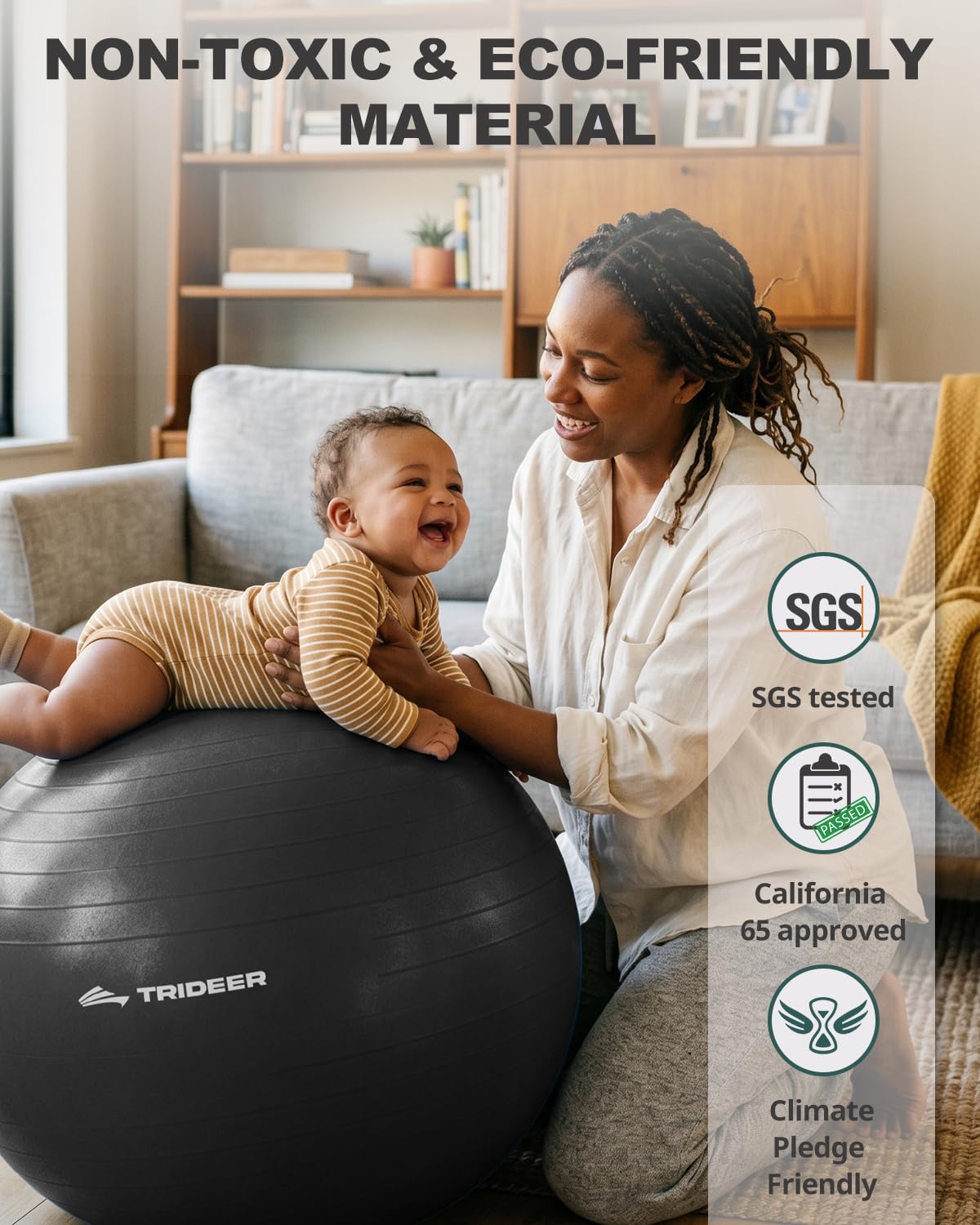 Trideer Yoga Ball for Exercise, Pregnancy & Birthing, 5 Sizes Exercise Ball for Physical Therapy, Stability, Fitness, Quick Pump Included
