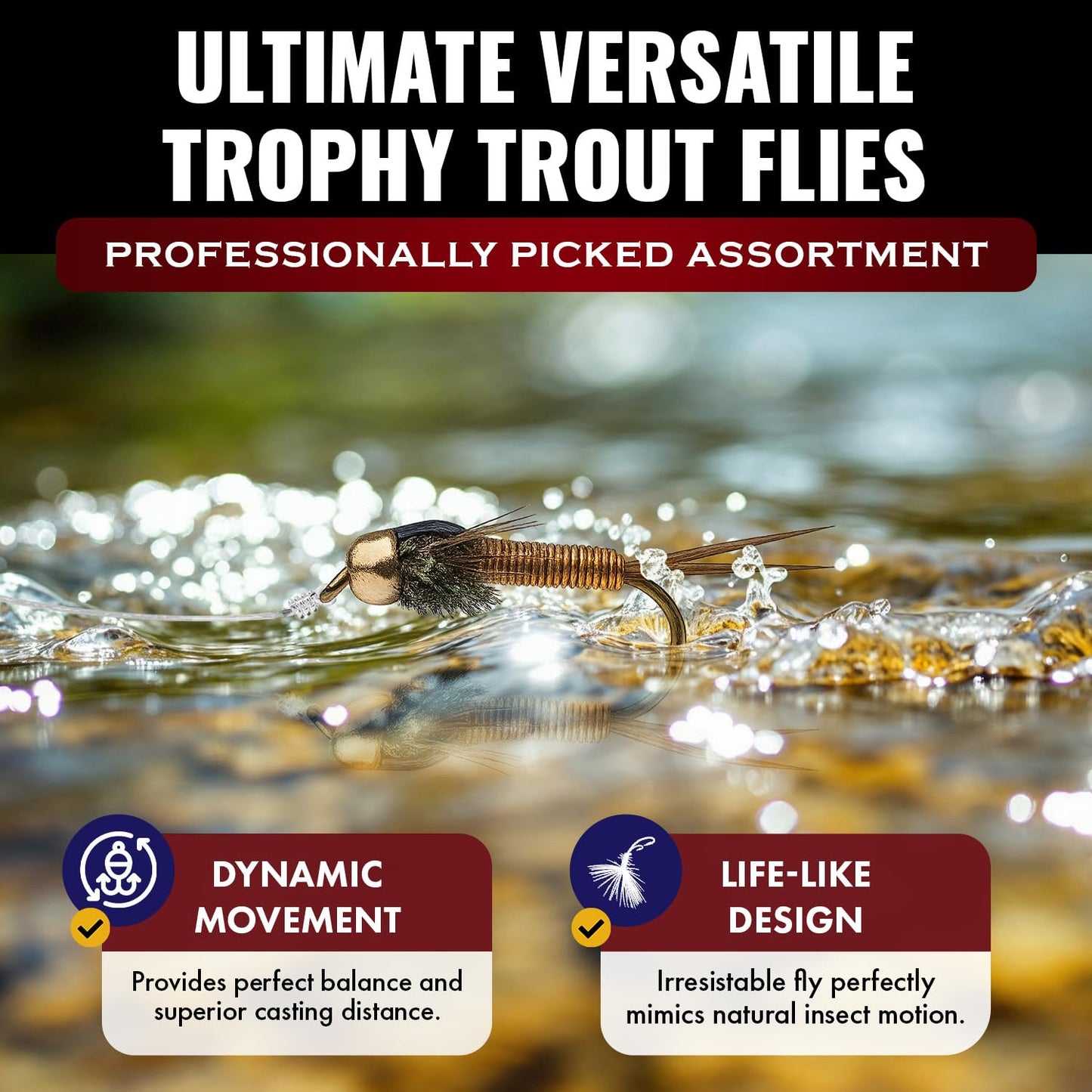 RoxStar Fly Shop Trophy Trout 24pk Top Wet & Dry Flies for Trout. Proven Nationwide to Catch Fish! Tied in-House Never Outsourced Fly Fishing Gift (Barbless Trophy Trout Flies 24pk)