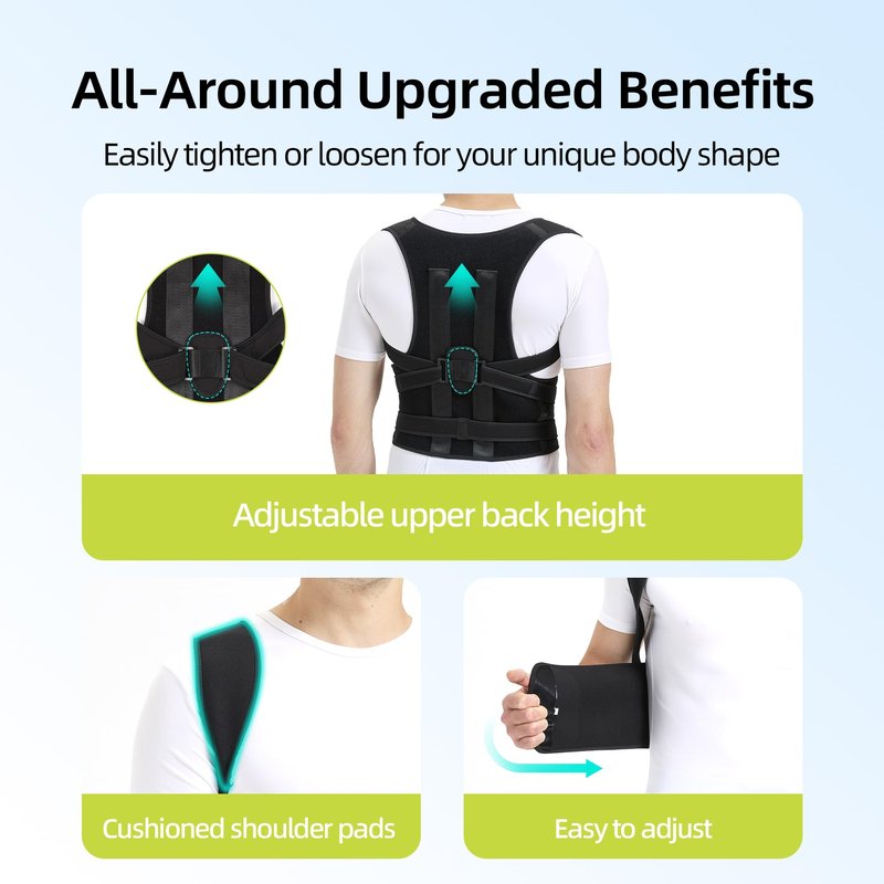 BAREKE Posture Corrector for Women and Men, Back Straightener Posture Brace for Pain Relief, Back Belt Support with Adjustable Shoulder Straps and Height for Scoliosis Hunchback