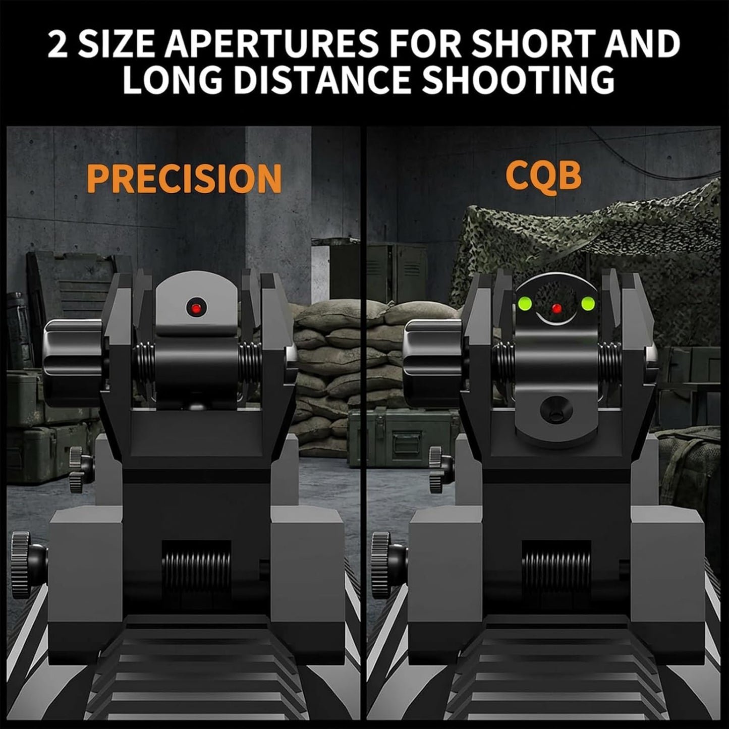Fiber Optic Flip Up Iron Sight Set for Picatinny Rail - Low Profile Front & Rear Backup Sights with Red/Green Dots