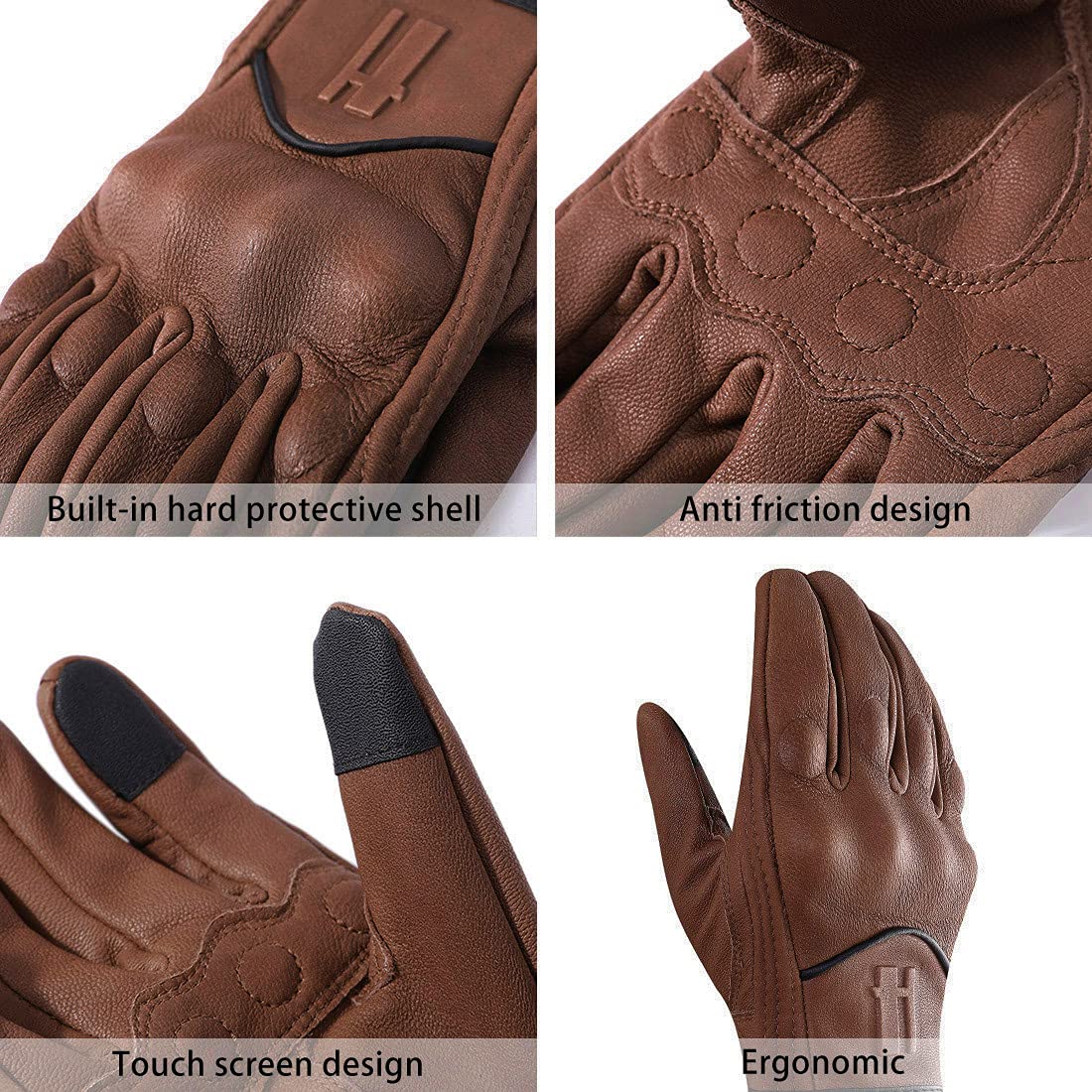 Harssidanzar Motorcycle Gloves for Men,Leather Touchscreen Riding Driving Gloves GM028,Saddle, Size M
