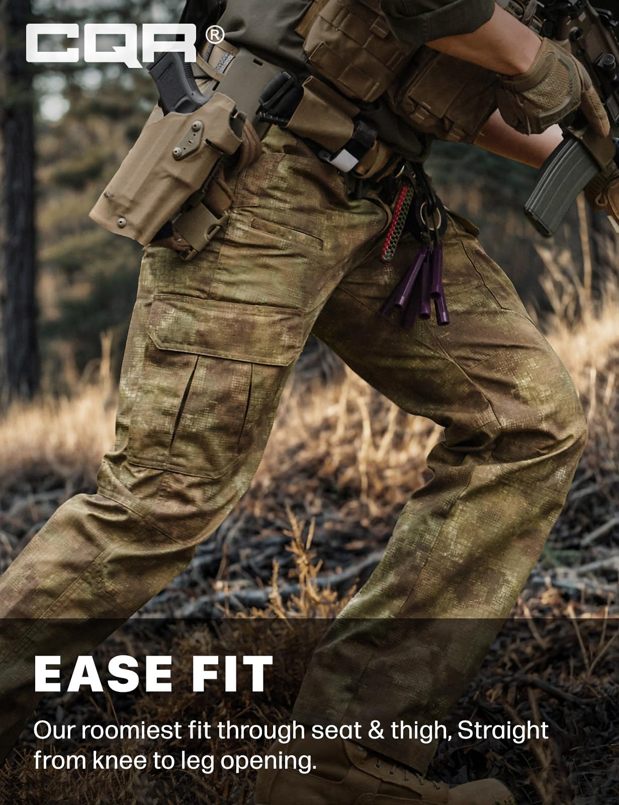 CQR Men's Tactical Pants, Water Resistant Ripstop Cargo Pants, Lightweight EDC Work Hiking Pants, Outdoor Apparel, Duratex Mag Pocket Print Fractal Camo, 36W x 36L
