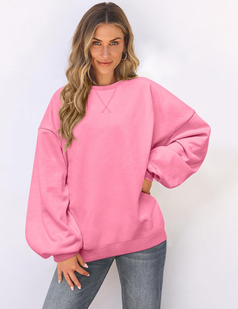 UEU Sweatshirt for women Fashion Long Sleeve Crewnecks Pullover Bright Pink Small